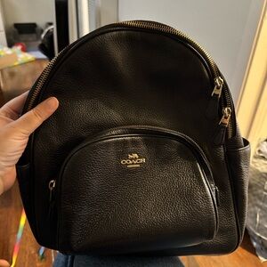 Coach Black Pebbled Leather Mini Backpack with Gold Accents